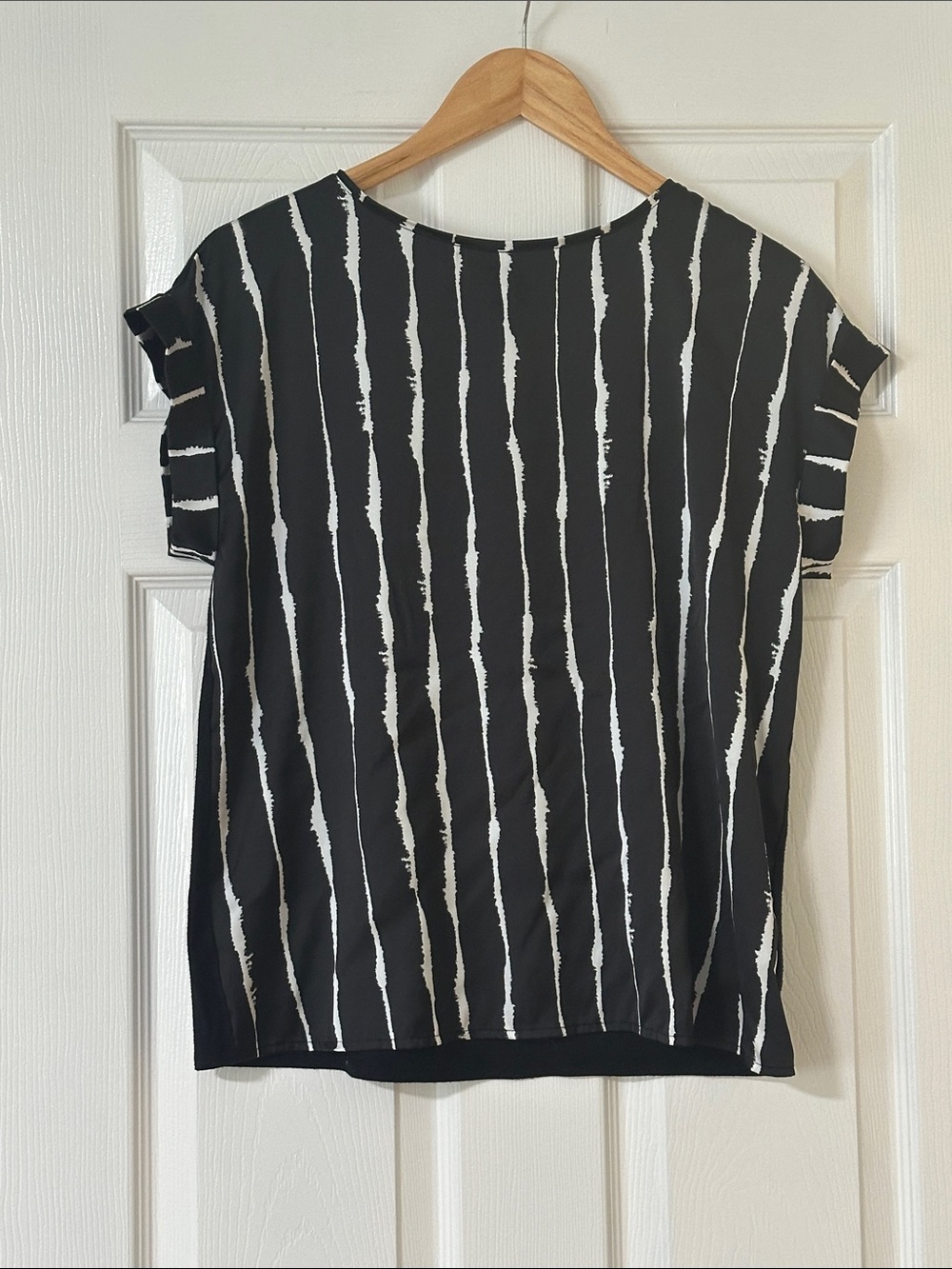 Worthington Black Top with White Vertical Stripe Pattern